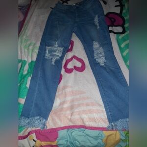 Fashion Nova Blue Distressed Straight Leg Jeans